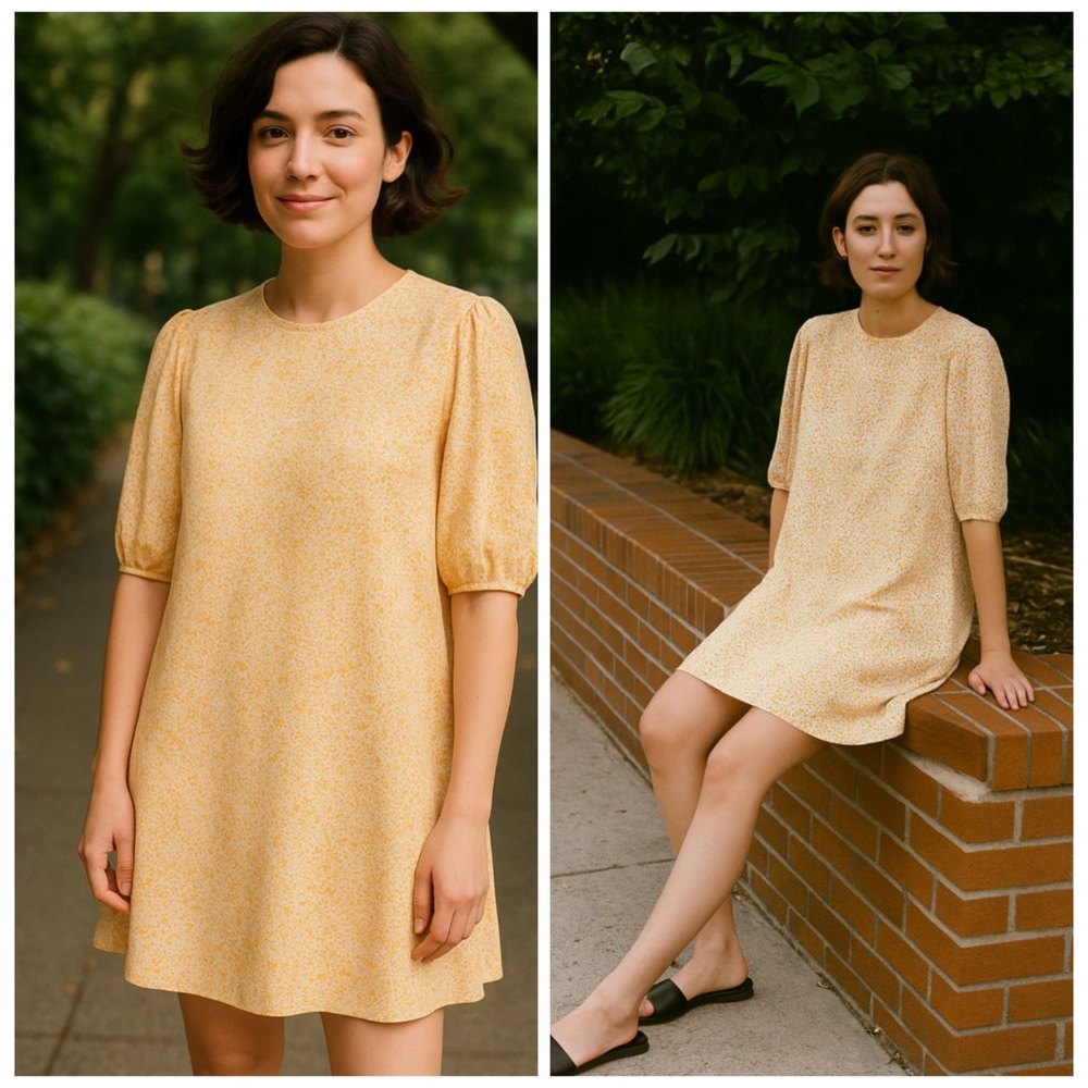 Samsoe Samsoe Yellow Floral Mini Dress Aram SS Puff Sleeve XS NWT